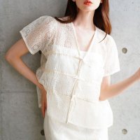 Sawa a la mode/サワアラモード Sawa a la mode 繊細レースシャーリングブラウス/508281026