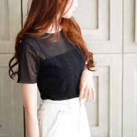 Sawa a la mode/サワアラモード Sawa a la mode 煌めきを纏うラメストライプシアーカットソー/508281028