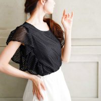 Sawa a la mode/サワアラモード Sawa a la mode 甘過ぎないメッシュフリルスリーブトップス/508281033