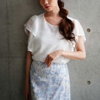 Sawa a la mode/サワアラモード Sawa a la mode 甘過ぎないメッシュフリルスリーブトップス/508281033