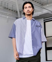CavariA/キャバリア CavariA CONVERSE ワッペン付きストライプ半袖オーバーシャツ/508281587