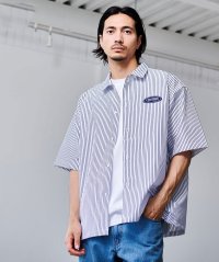 CavariA/キャバリア CavariA CONVERSE ワッペン付きストライプ半袖オーバーシャツ/508281587