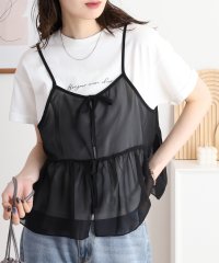 atONE/アットワン atONE シフォンビスチェキャミ＋天竺ロゴプリントTシャツアンサンブル/508282446