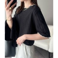 Classical Elf/クラシカルエルフ Classical Elf 肌見せしすぎず、ほんのり色っぽ。透かし編みメロウトップスカットソー（半袖）/508282457