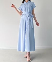 JUNOAH/ジュノア JUNOAH ウエストリボンフレアシャツワンピース(薄手、裏地なし、ぺチスカートset)/508282468