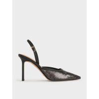 CHARLES & KEITH/レザー&メッシュ スパンコールポインテッドトゥスリングバックパンプス/508282962