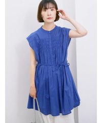 Samansa Mos2 blue/【Made in India】シャーリングノースリーブチュニック/508284874