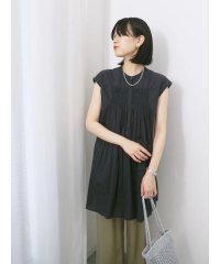 Samansa Mos2 blue/【Made in India】シャーリングノースリーブチュニック/508284874