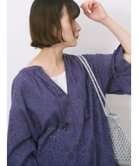 Samansa Mos2 blue/【Made in India】タッセル付ギャザーレースブラウス/508284875