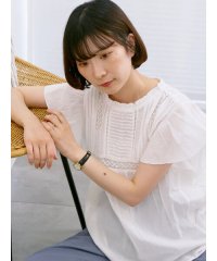 Samansa Mos2 blue/【Made in India】フリル袖レースピンタックブラウス/508284877