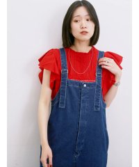 Samansa Mos2 blue/【Made in India】フリル袖レースピンタックブラウス/508284877