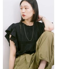Samansa Mos2 blue/【Made in India】フリル袖レースピンタックブラウス/508284877