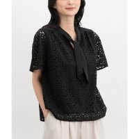 Honeys/ハニーズ Honeys レースボウタイトップス トップス カットソー 半袖 オフィス きれいめ ボウタイトップス ボウタイ レース 花柄レース フレア袖 レディ/508285011