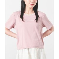 Honeys/ハニーズ Honeys レース付ロゴトップス トップス カットソー 半袖 Tシャツ 半袖Tシャツ レース ロゴ 刺繍 綿混 ストレッチ テレコ素材 短め丈 レデ/508285015