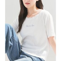 Honeys/ハニーズ Honeys レース付ロゴトップス トップス カットソー 半袖 Tシャツ 半袖Tシャツ レース ロゴ 刺繍 綿混 ストレッチ テレコ素材 短め丈 レデ/508285015