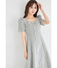 tocco closet/トッコクローゼット tocco closet パール飾り釦付きパワーショルダーサマーツイードワンピース/508285819