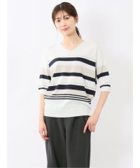m.f.editorial/エムエフエディトリアル m.f.editorial 快適機能 ボーダー Vネック 半袖ニット/508286118