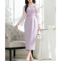 Lace Ladies/レースレディース Lace Ladies シアー キャンディースリーブ リボン付き ナロー ワンピース/508286440