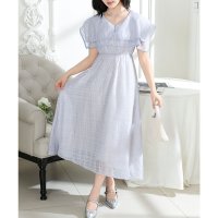 Lace Ladies/レースレディース Lace Ladies シアー チェック柄 スクエアカラー ロング ワンピース/508286465