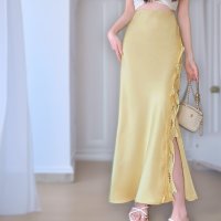 ica/アイカ ica スカート ナロースカート タイトスカート ロング マキシ マーメイド ロング丈 マキシ丈 光沢感 サテン レース スリット ストレッチ きれいめ/508290846