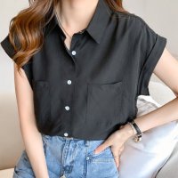 ica/アイカ ica シャツブラウス ブラウス シャツ ワイシャツ キャップスリーブ レギュラーカラー 涼しい 薄手 半袖 オフィス カジュアル ビジネス ナチュラル/508290861