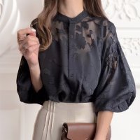 ica/アイカ ica ブラウス シアーブラウス レースブラウス シフォンブラウス スタンドカラー ボリューム袖 シフォン 花柄 レース 透け感 シアー 2WAY ふん/508290863