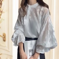 ica/アイカ ica ブラウス シアーブラウス レースブラウス シフォンブラウス スタンドカラー ボリューム袖 シフォン 花柄 レース 透け感 シアー 2WAY ふん/508290863