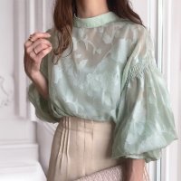 ica/アイカ ica ブラウス シアーブラウス レースブラウス シフォンブラウス スタンドカラー ボリューム袖 シフォン 花柄 レース 透け感 シアー 2WAY ふん/508290863
