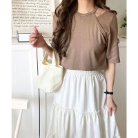 Classical Elf/クラシカルエルフ Classical Elf 鎖骨に視線全集中。ヘルシー美人は首元から。鎖骨魅せレイヤード風半袖トップス/508291088