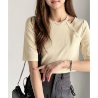 Classical Elf/クラシカルエルフ Classical Elf 鎖骨に視線全集中。ヘルシー美人は首元から。鎖骨魅せレイヤード風半袖トップス/508291088