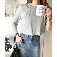 Classical Elf/クラシカルエルフ Classical Elf 鎖骨に視線全集中。ヘルシー美人は首元から。鎖骨魅せレイヤード風半袖トップス/508291088