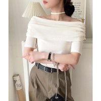 Classical Elf/クラシカルエルフ Classical Elf 視線を奪う、美デコルテ。華奢見えを叶える、絶妙ドレープが◎ タイ付き五分袖オフショルトップス/508291089