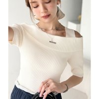 Classical Elf/クラシカルエルフ Classical Elf 【mily bilet】あざと肌見せに”きゅんっ”。プレート使いオフショルニット(半袖）/508291095