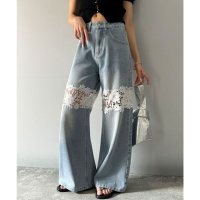 Classical Elf/クラシカルエルフ Classical Elf 【mily bilet】特別な個性を持つオンリーワンの仕上がり！花柄レースワイドデニムパンツ/508291096