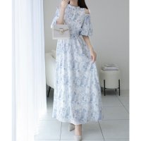 Classical Elf/クラシカルエルフ Classical Elf 【mily bilet】大人フェミニン。肩開きリボン2WAY花柄バルーン袖ワンピース（ロング丈）/508291098