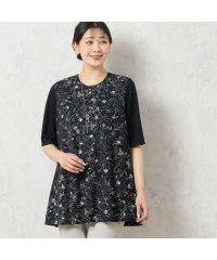 MISSEL/【洗える・日本製】モノトーンフラワーチュニック/508291571