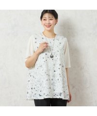 MISSEL/【洗える・日本製】モノトーンフラワーチュニック/508291571