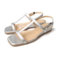 pointer/ポインター pointer [ポインター]本革 ストラップ ウエッジソール サンダル スクエアトゥ バックストラップ レディース 靴 黒 シルバー PO5887/508291783