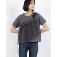Anna Nicola/アンナニコラ Anna Nicola チュールフリルドッキング半袖カットソー/508278157
