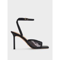 CHARLES & KEITH/レザー&メッシュ スパンコールアンクルストラップヒールサンダル/508282963