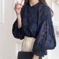 ica/アイカ ica ブラウス シアーブラウス レースブラウス シフォンブラウス スタンドカラー ボリューム袖 シフォン 花柄 レース 透け感 シアー 2WAY ふん/508290863