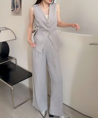 Flolia/フロリア Flolia ベルト付きVネックノースリーブベスト・ワイドパンツ セットアップ スーツ フォーマル セレモニー 卒業式 卒園式 入学式 入園式 ママス/508292770
