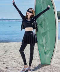 TeddyShop/テディショップ Teddyshop レディース水着 長袖ライン柄ラッシュガードトップス+ブラ+パンツ一体型スカート+レギンス 4点セット【返品不可商品】/508293931