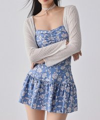 TeddyShop/テディショップ Teddyshop レディース水着 長袖シアーリブボレロ+小花柄ワンピ風シャーリングオールインワン水着 2点セット [大きいサイズ有] 【返品不/508293932