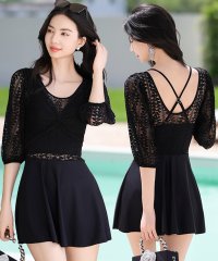 TeddyShop/テディショップ Teddyshop レディース水着 透け感レースのレイヤードワンピ風バッククロスオールインワン水着 [大きいサイズ有] 【返品不可商品】/508293937