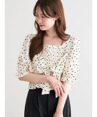 Ludic Park/ドット柄シャーリングリボンブラウス/508294009
