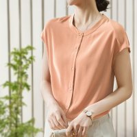 ica/アイカ ica シャツブラウス オフィス ブラウス シャツ バンドカラー キャップスリーブ 涼しい 薄手 シフォン 半袖 カジュアル ビジネス 通勤 OL ナチ/508294484
