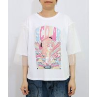 ScoLar/スカラー ScoLar キノコ柄とアニメ風女の子チュール重ねTシャツ/508294568