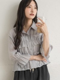 RETRO GIRL/レトロガール RETRO GIRL フリルギャザーシアーシャツ/508294834