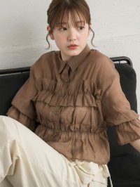 RETRO GIRL/レトロガール RETRO GIRL フリルギャザーシアーシャツ/508294834